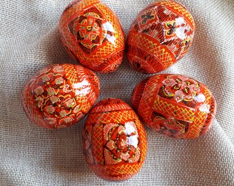 Set of 5 Ukrainian Painted Wooden Easter Eggs  Pysanky Pysanka Ukrainian Pysanky Easter Gift UKRAINE Україна Ukrainian souvenir 2,25"