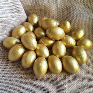 Set of 8 Small Golden wooden eggs Decorate for Easter Wood Pysanky Pysanka Hendmade 1&quot;
