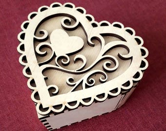 Openwork heart wood box Necklace box Wedding Gift Box Home & Living Décor Home Décor А gift for her. boîte coeur ハート box hjärta 상자 마음 4"