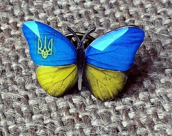 Épingle à revers drapeau ukrainien papillon, badge de couleur argent en métal, cadeau ukrainien, souvenir d'ukraine