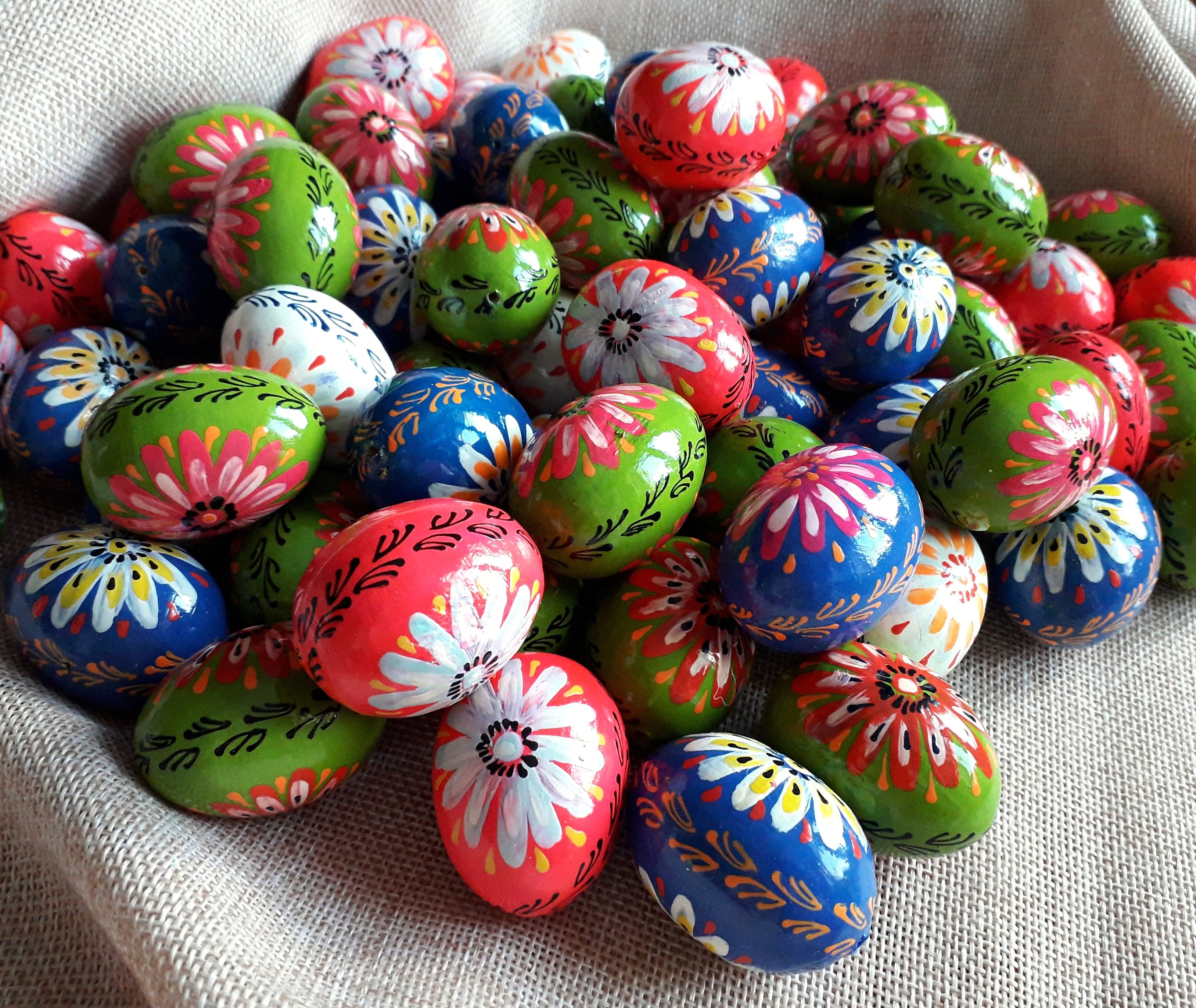 Set of 15 Small Ukrainian Painted Wooden Easter Eggs for a Decor ...