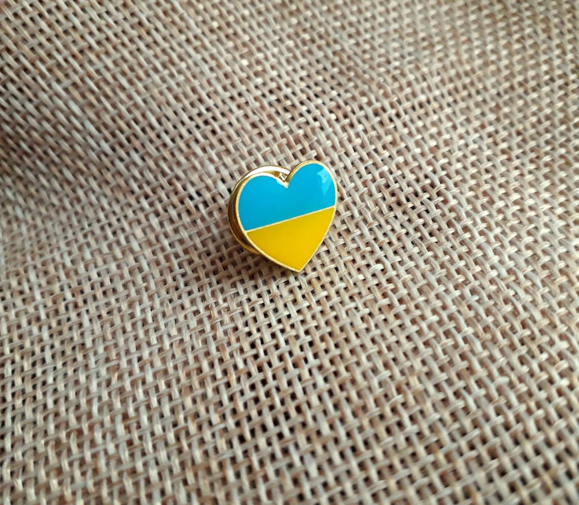Lapel Pin Ukrainian flag Ukrainian heart Metal Golden Color Etsy
