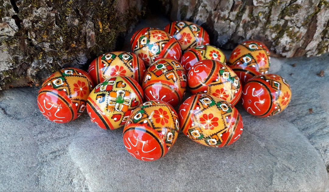 Set of 12 Small Ukrainian Painted Wooden Easter Eggs for a Decor ...