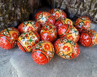 Set of 12 Small Ukrainian Painted Wooden Easter Eggs for a decor Ukraine Pysanka Ukrainian Pysanky Писанка 1,5"