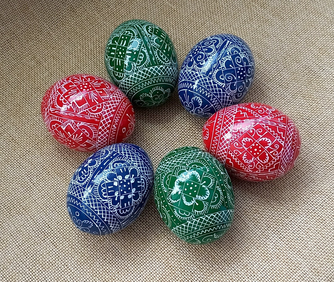 Set of 6 Ukrainian Painted Wooden Easter Eggs Pysanky Pysanka Ukrainian ...