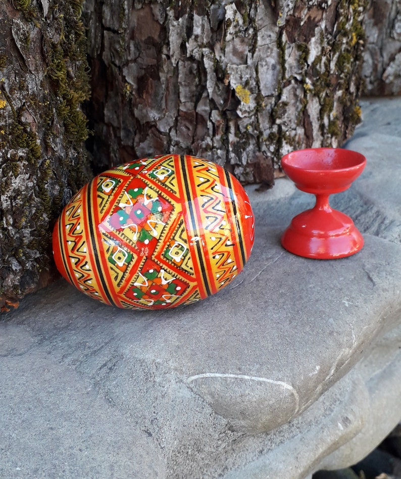 1 Pc. Easter Egg With Stand Ukrainian Painted Wooden Easter Egg Pysanky ...