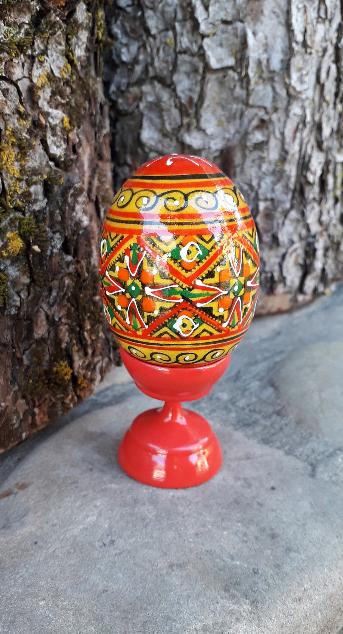 1 Pc. Easter Egg With Stand Ukrainian Painted Wooden Easter Egg Pysanky ...