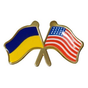 Ukrainian with American flag USA flag Ukrainian Lapel Pin Metal Golden Color Ukrainian Ukraine badge Ukrainian with American flag UA+US