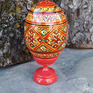 1 pc. Easter egg with stand Ukrainian Painted Wooden Easter Egg Pysanky Pysanka Easter Ornament Gift UKRAINE present souvenir 3,5&quot;