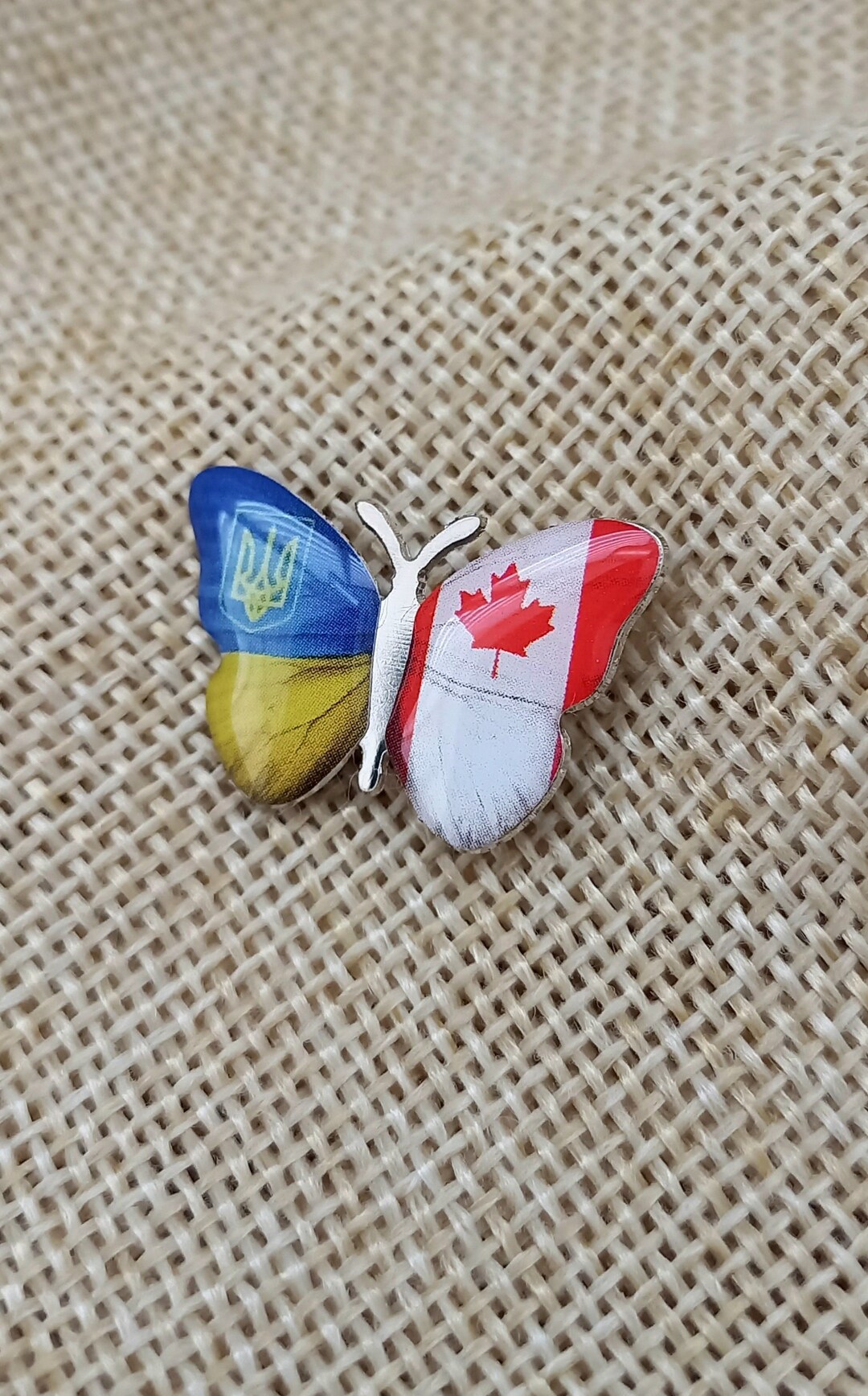 Butterfly Ukrainian & Canadian Flags Lapel Pin Metal Silver Color Badge ...