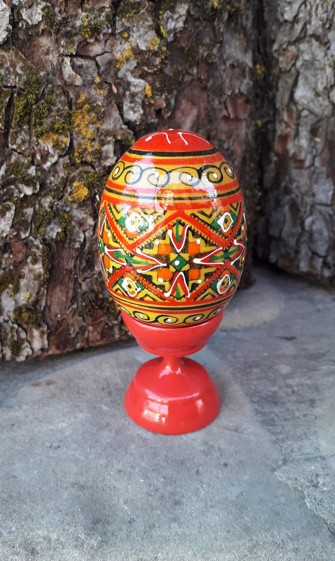 1 Pc. Easter Egg With Stand Ukrainian Painted Wooden Easter Egg Pysanky ...