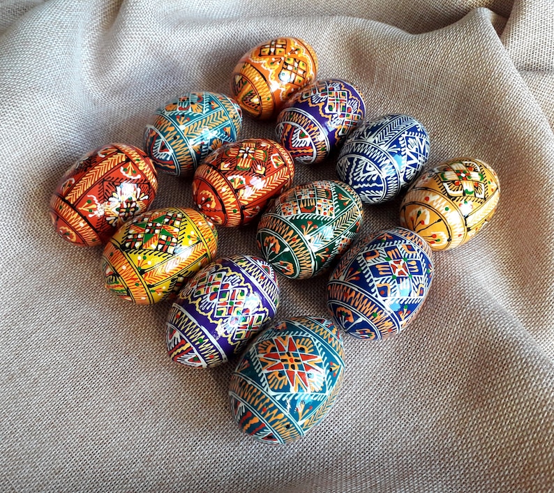 Set of 12 Ukrainian Painted Wooden Easter Eggs Pysanky Etsy