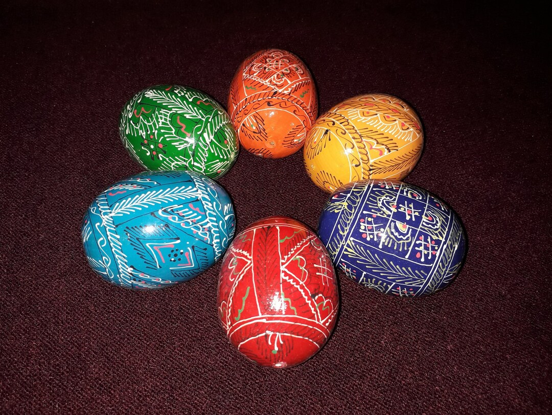 Set of 6 Ukrainian Painted Wooden Easter Eggs Pysanky Pysanka Ukrainian ...