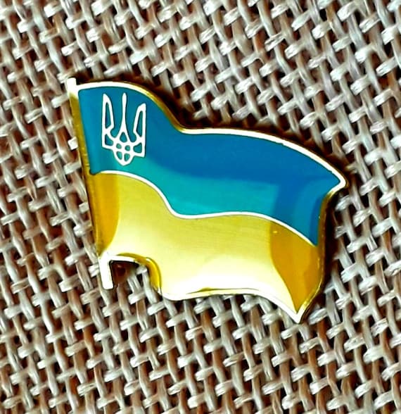 Ukraine Ukrainian National Country Flag Lapel Pin Tryzub Trident Metal