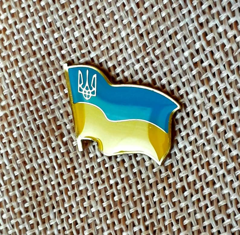 Ukrainian Flag Ukrainian Lapel Pin Tryzub Trident Metal Golden Etsy