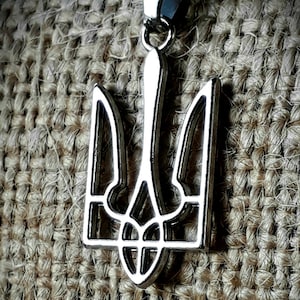 Pendant Trident Silver Color Ukrainian Tryzub Ukraine Metal Ukrainian coat of arms Trident Tryzub Emblem of Ukraine Present Gift 1,2"