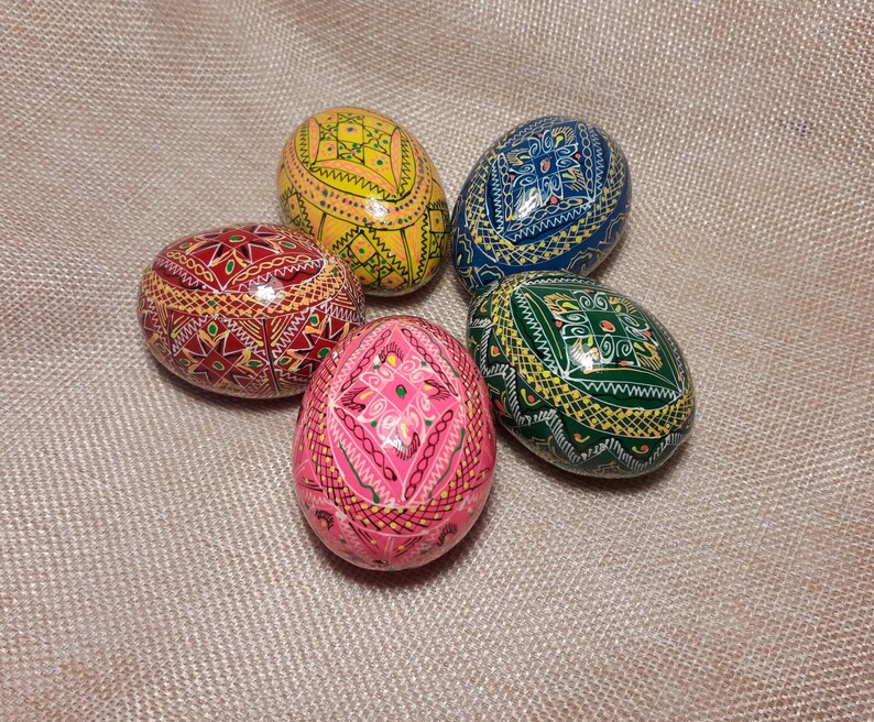 Set of 5 Ukrainian Painted Wooden Easter Eggs Pysanky Pysanka Etsy