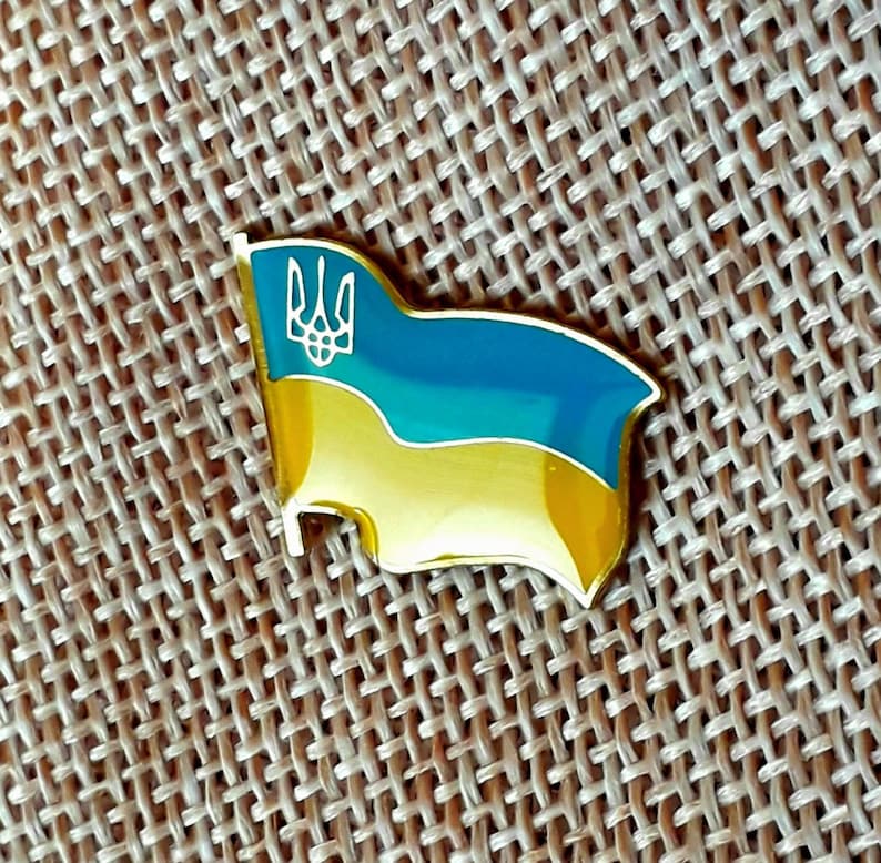 Ukrainian Flag Ukrainian Lapel Pin Tryzub Trident Metal Golden Etsy