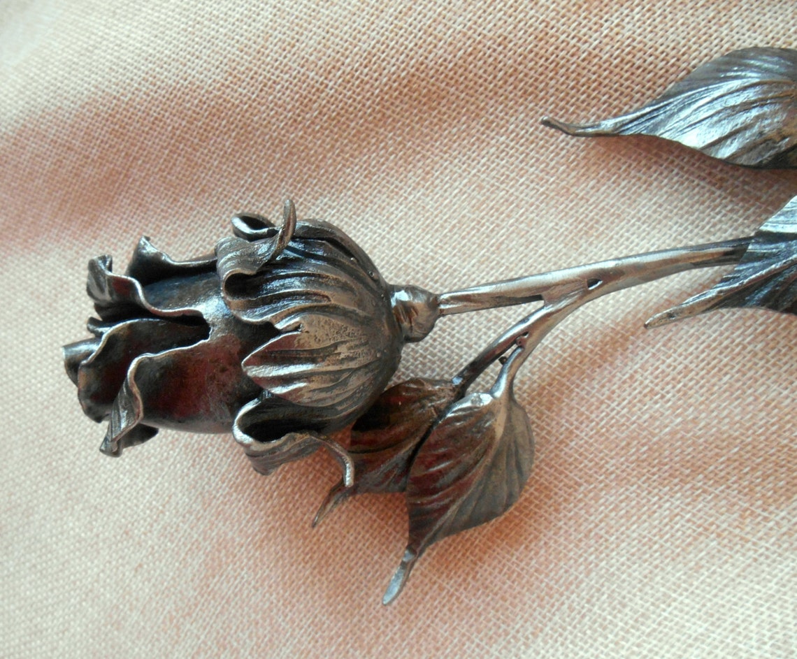 Metal Rose Natural Iron Color Wrought Rose Gift Flower Etsy