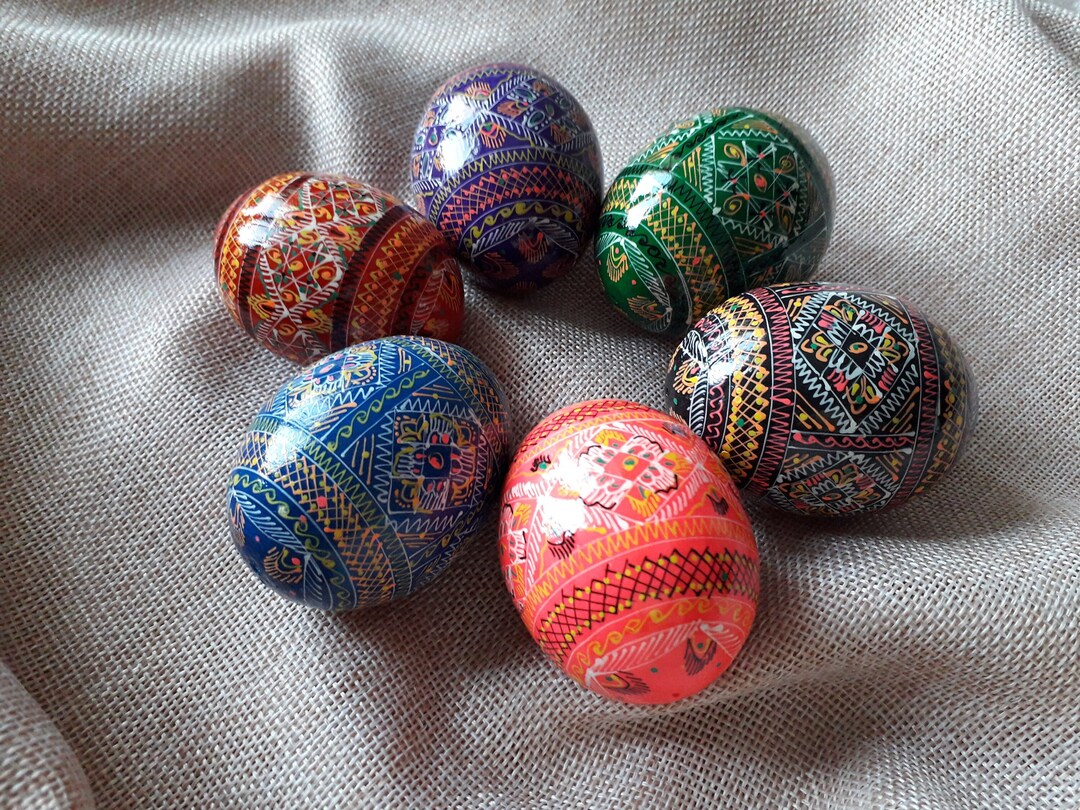 Set of 6 Ukrainian Painted Wooden Easter Eggs Pysanky Pysanka Ukrainian ...