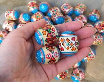 Set of 6 Small Ukrainian Painted Wooden Easter Eggs for a decor Ukraine Pysanka Ukrainian Pysanky 1,25"