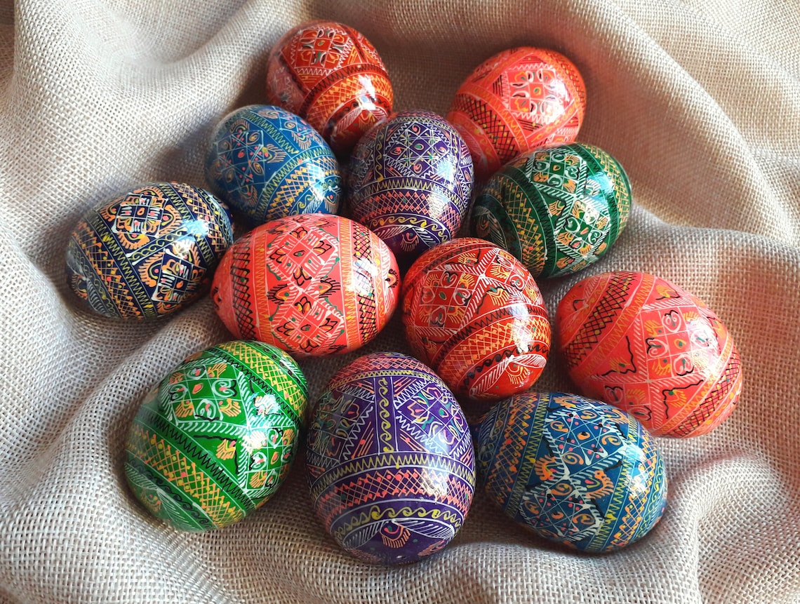 Set of 8 Ukrainian Painted Wooden Easter Eggs Pysanky Pysanka Etsy