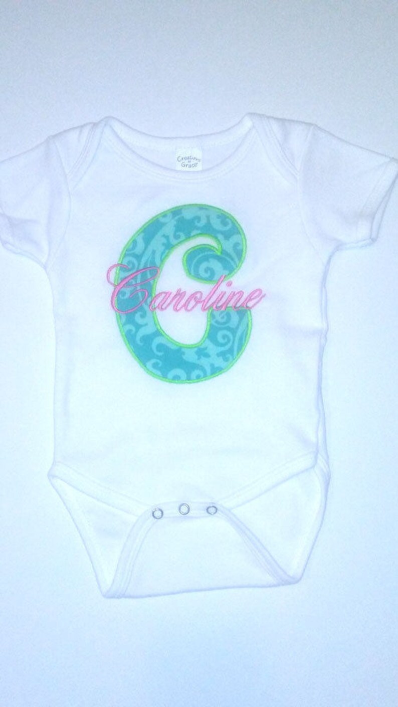Turquoise Pink Green Initial Outfit Onesie Tutu FREE Hair Bow Personalized