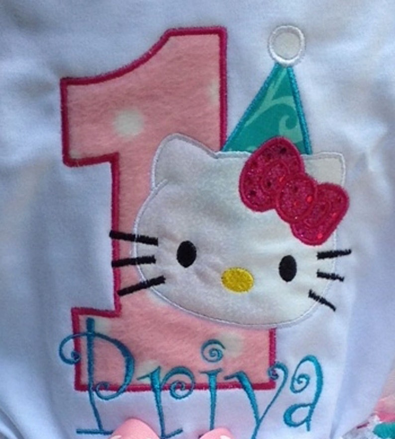 Hello Kitty Pink Turquoise 1st Birthday Outfit Onesie Tutu FREE Hair Bow Personalized Hello Kitty Baby Toddler Girls Tutu Birthday Outfit