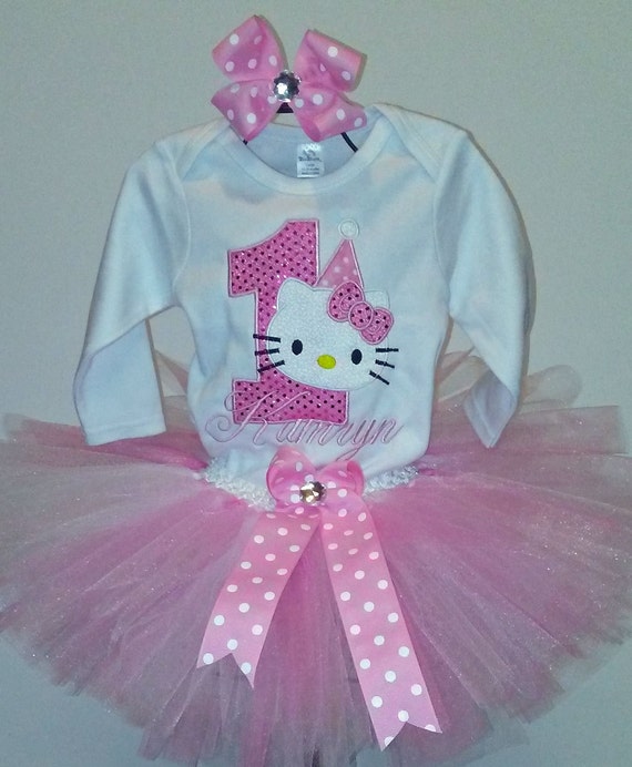 Pink Glitter Hello Kitty 1st Birthday Outfit Onesie Tutu Free Etsy