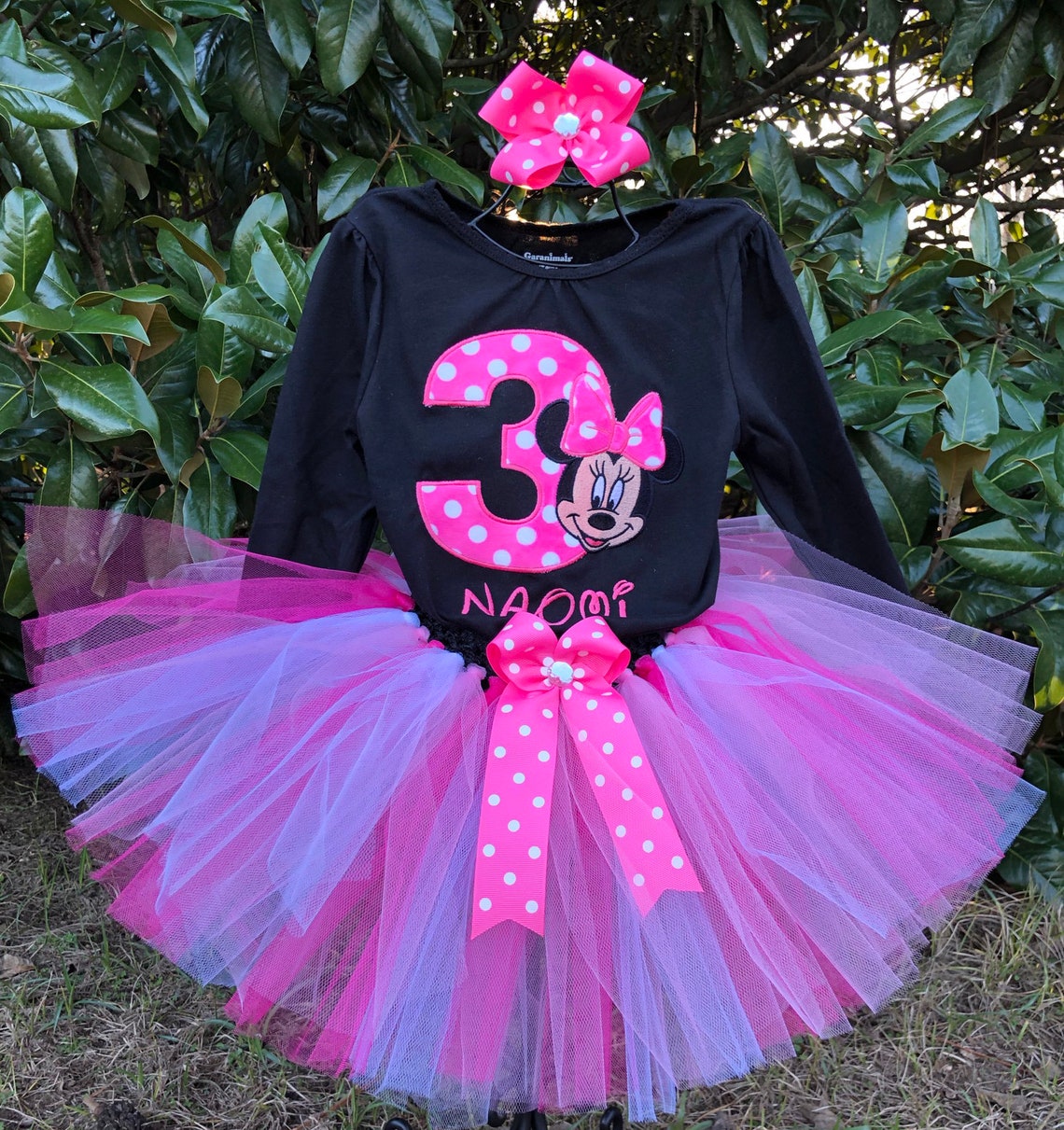 Minnie Mouse Hot Pink Black 3rd Birthday Outfit Bodysuit/Shirt | Etsy