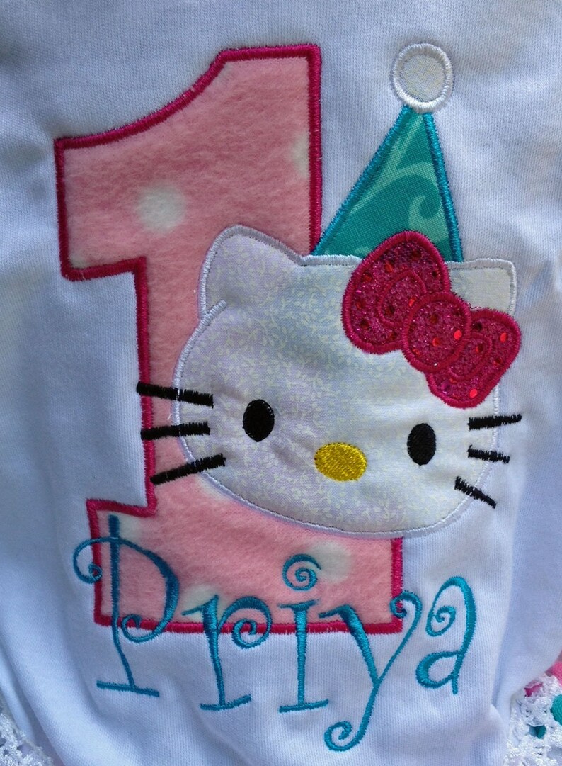 Hello Kitty Pink Turquoise 1st Birthday Outfit Onesie Tutu FREE Hair Bow Personalized Hello Kitty Baby Toddler Girls Tutu Birthday Outfit