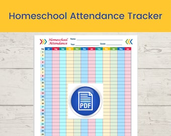 Homeschool yearly attendance tracker all in one page instant download and printable pdf for homeschool record keeping and attendance logs