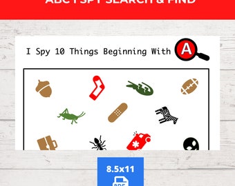 ABC I Spy Suchen und Finden Buchstabenlaute mit Bildern, Phonemische Wahrnehmung, Phonics Ausdrucke