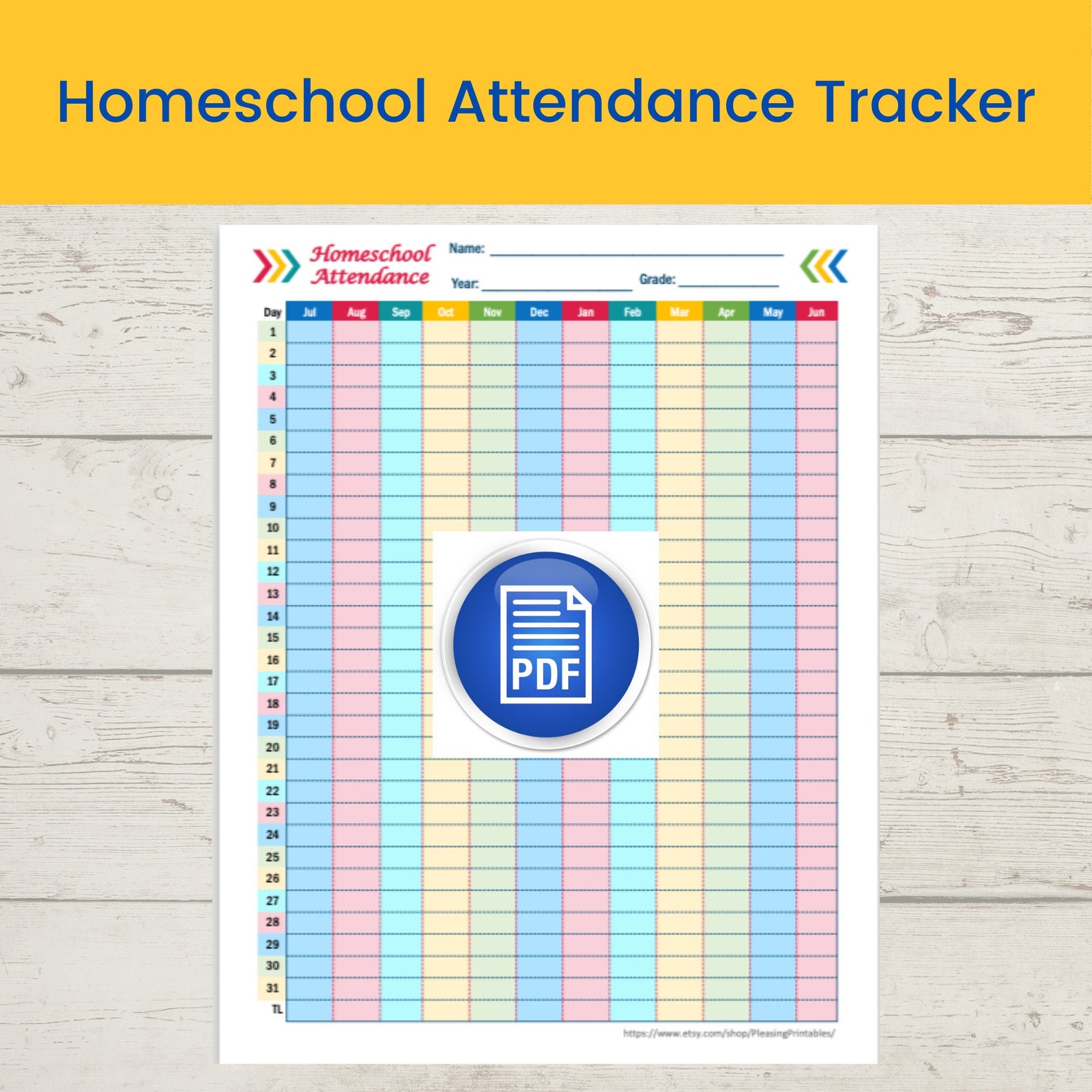 Homeschool yearly attendance tracker all in one page instant Etsy España