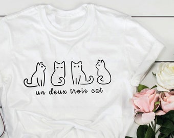 Un Deux Trois Katzen Shirt, Geschenke für Katzenliebhaber, Katzen T-Shirt, Papa Katzen Shirt, Katzen Mama Shirt, Katzenliebhaber Geschenk, Süßes Katzen Shirt, Katzen T Shirt