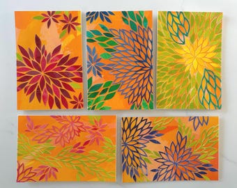 Original Collage Cards, Botanical Set #1, Set of 5, Handmade, Blank Inside