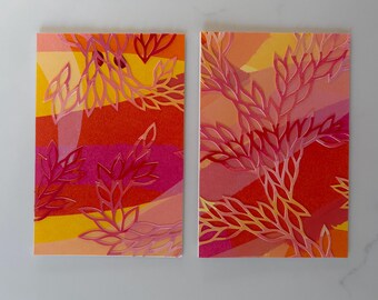 Original Collage Cards, Warm Hues #2, Set of 5, Handmade, Blank Inside
