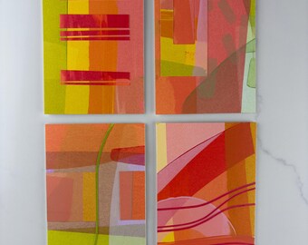 Original Collage Cards, Summer Hues, Set of 4, Handmade, Blank Inside