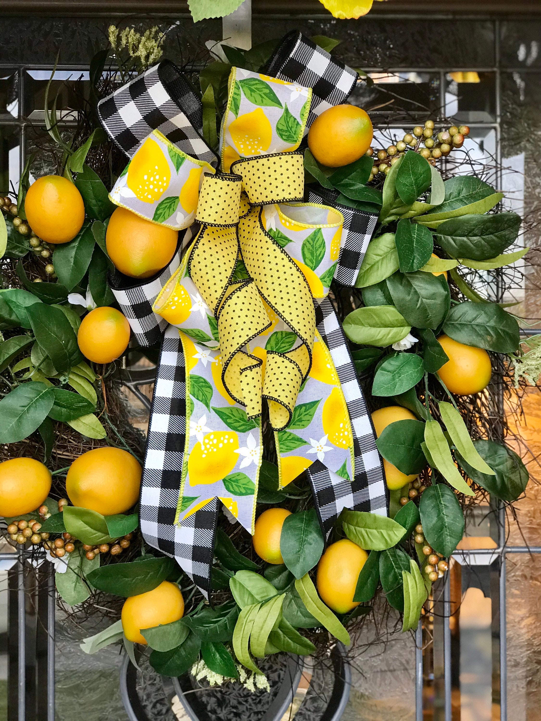 Lemon Front Door Decor, Summer Garland and Wreath Set, Everyday Front