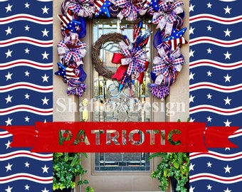 Patriotic Wreath and Garland Set, Americana 4th of July Door Decor