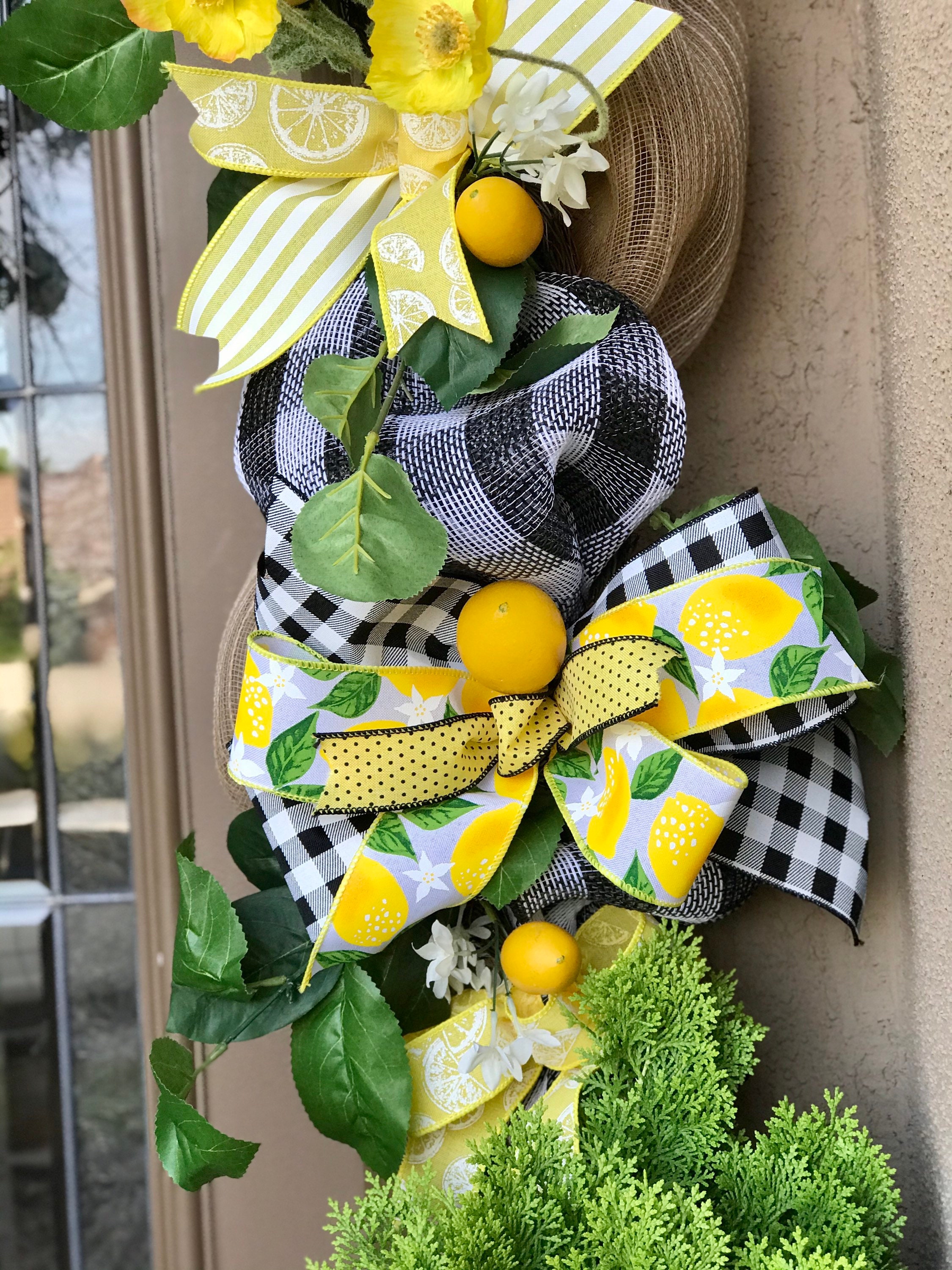 Lemon Front Door Decor, Summer Garland and Wreath Set, Everyday Front