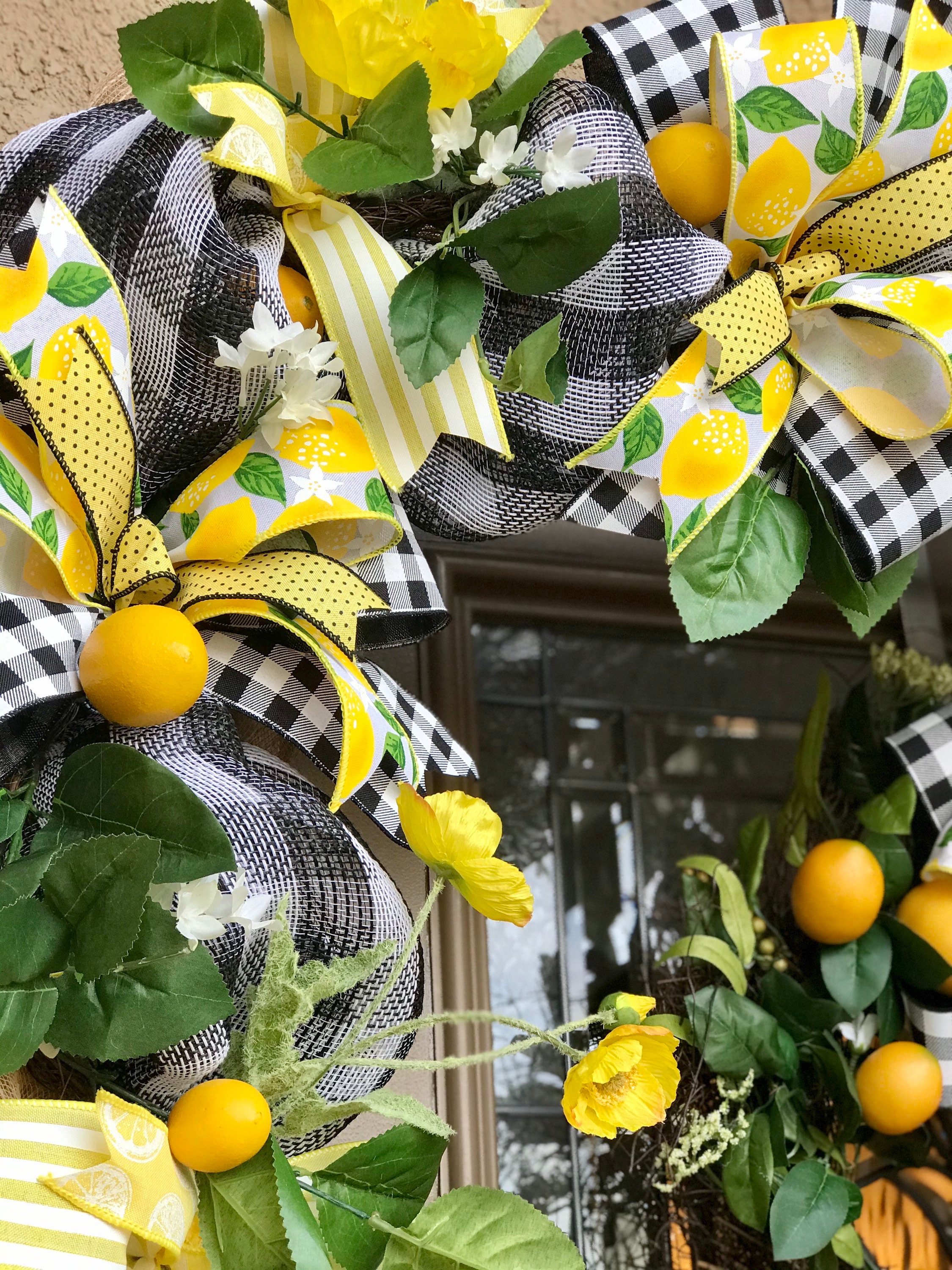 Lemon Front Door Decor, Summer Garland and Wreath Set, Everyday Front