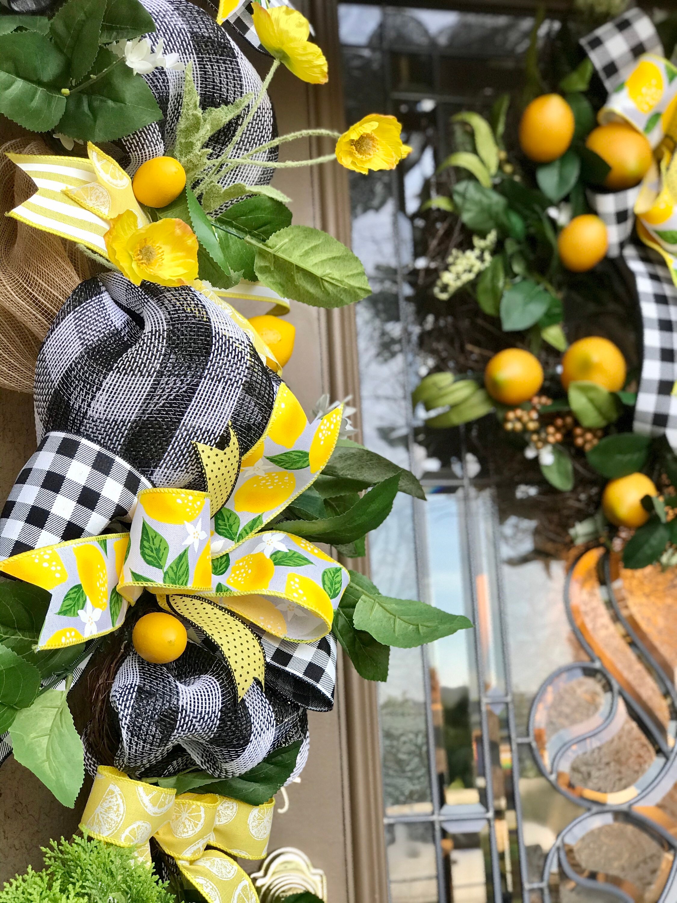 Lemon Front Door Decor, Summer Garland and Wreath Set, Everyday Front