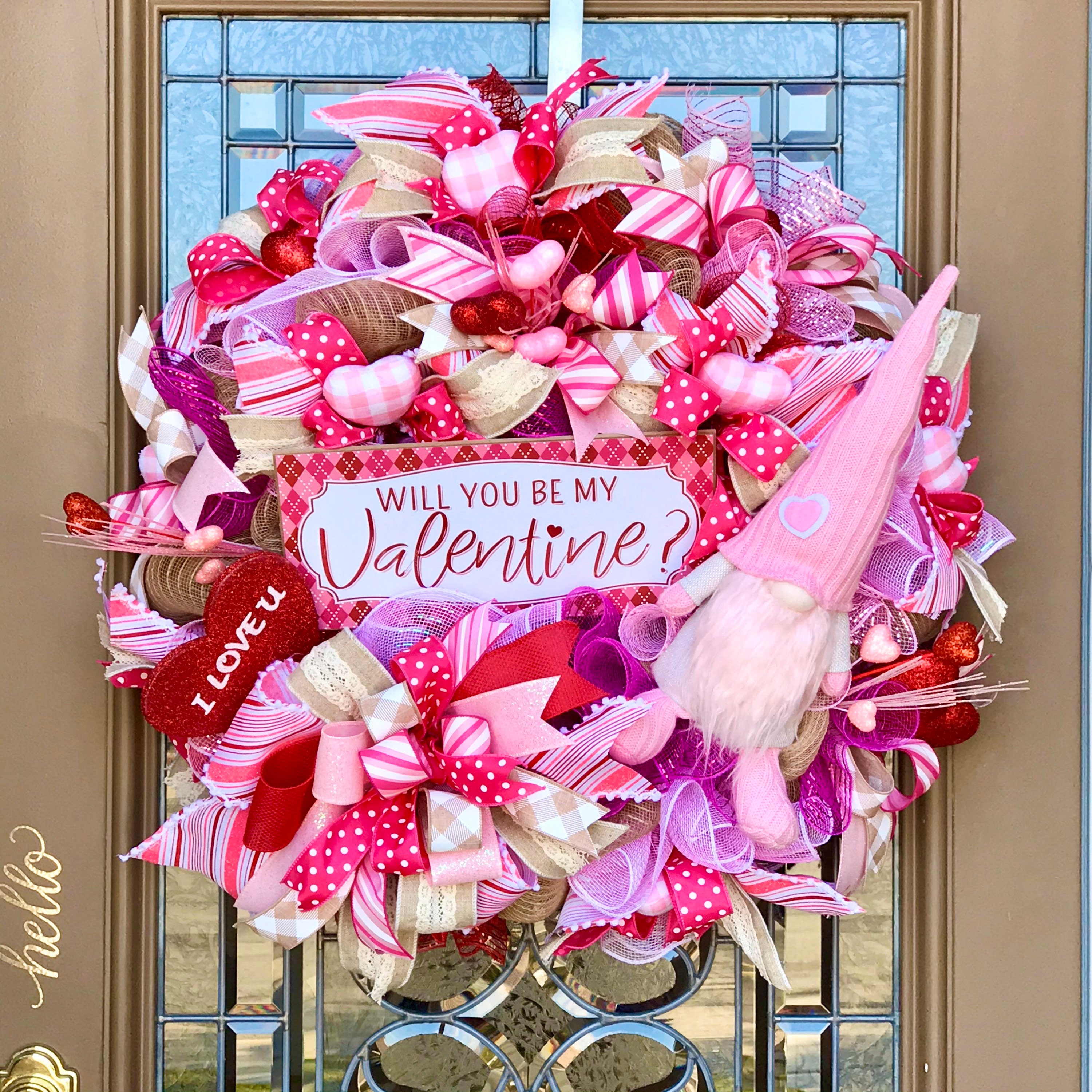 Gnome Valentine’s Day Wreath, Gnome Valentine’s Day Decor, Valentine’s