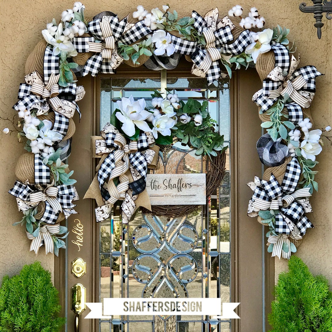 Everyday Front Door Garland and Wreath Set, Magnolia Wreath Set