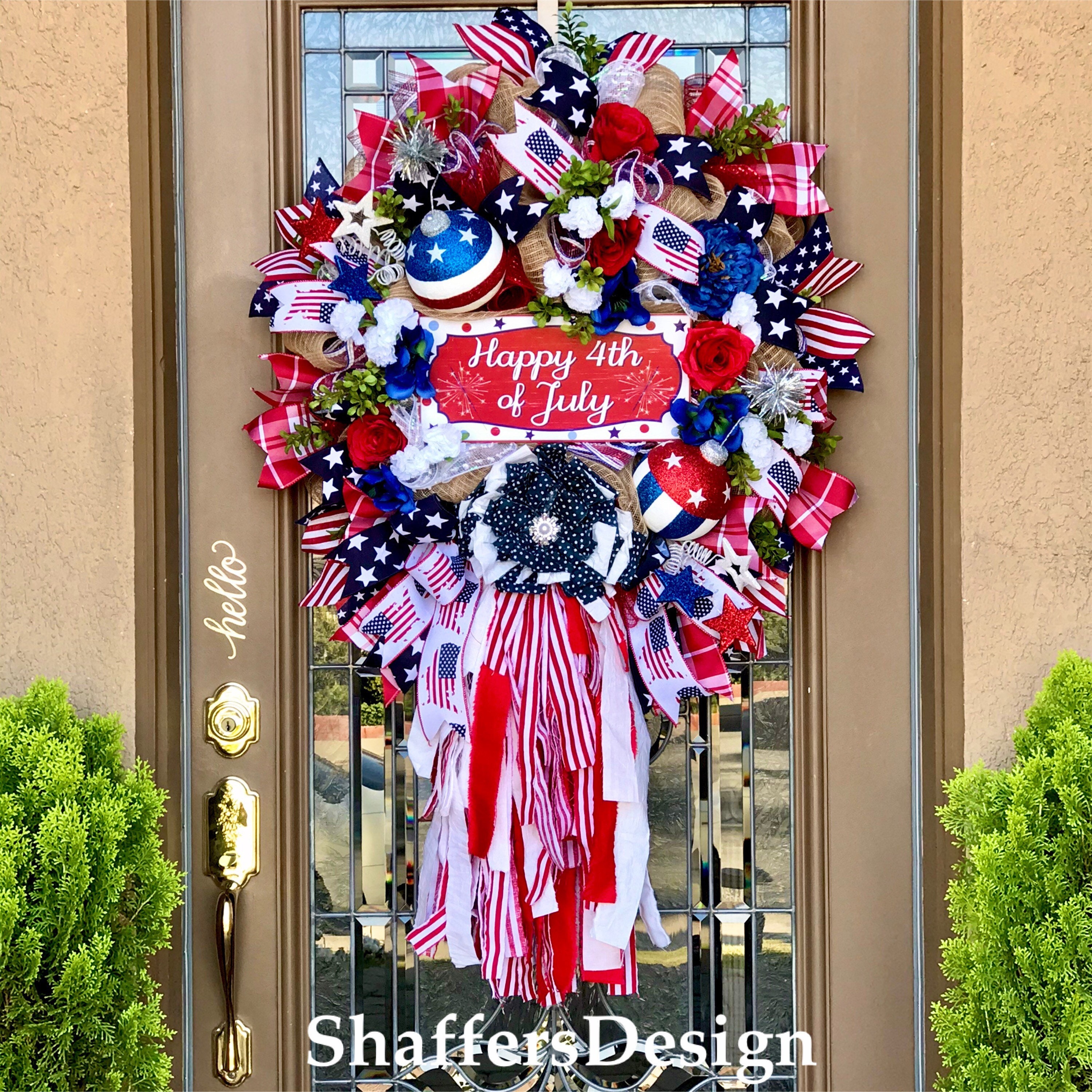 Patriotic Door Wreath, 4th of July Wreath, American Flag Door Decor