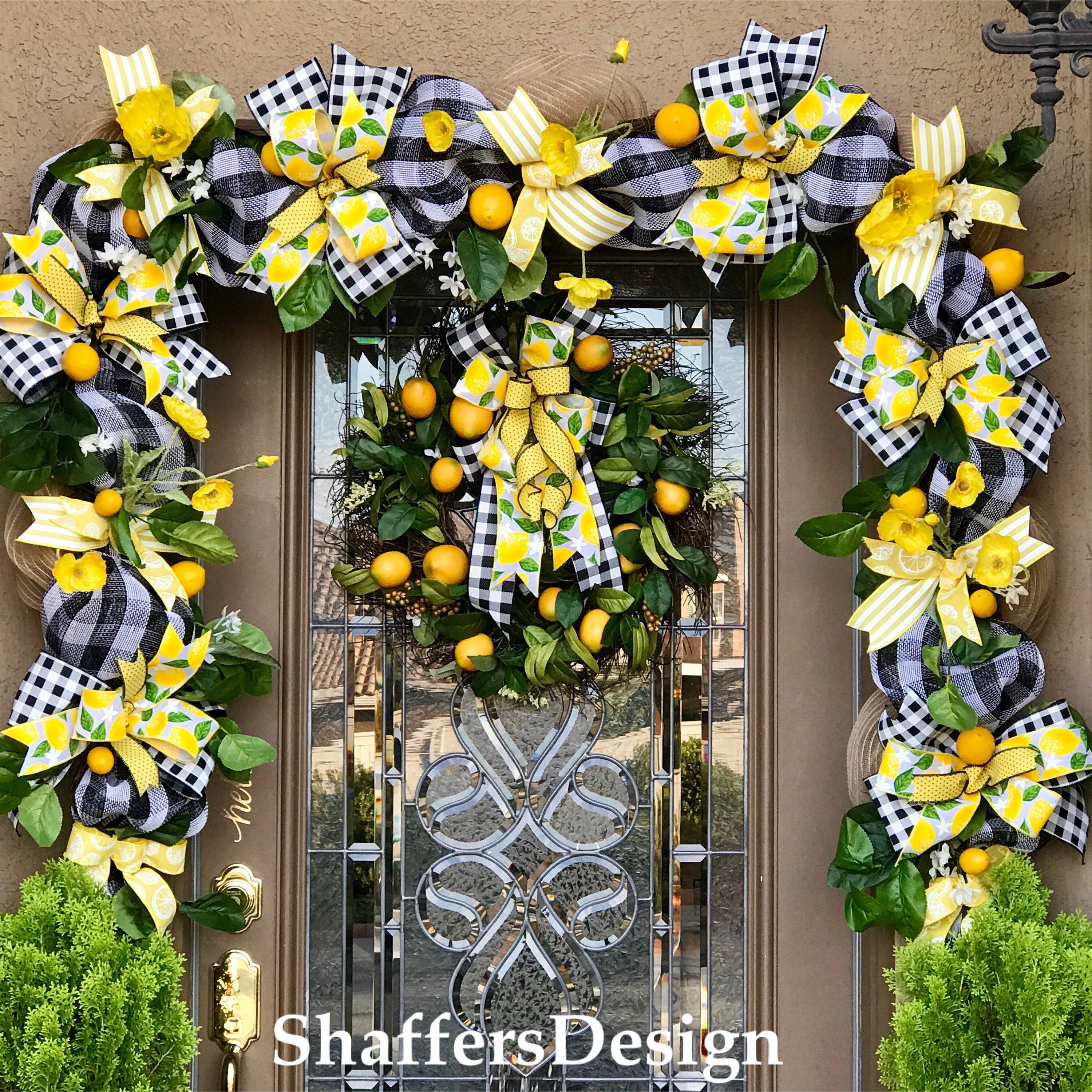 Lemon Front Door Decor, Summer Garland and Wreath Set, Everyday Front