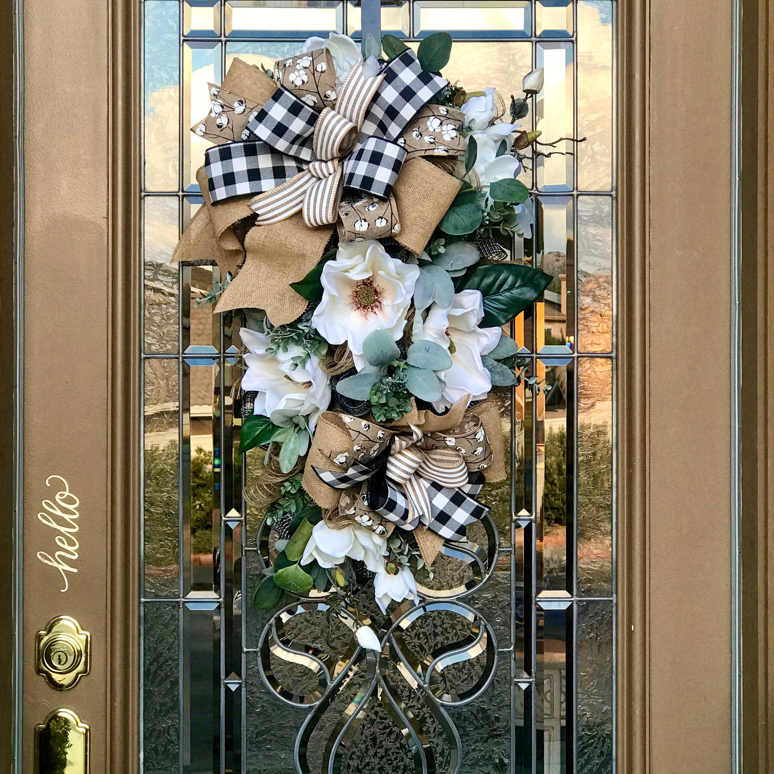 Farmhouse Front Door Swag, Black and White Door Decor, Everyday Front