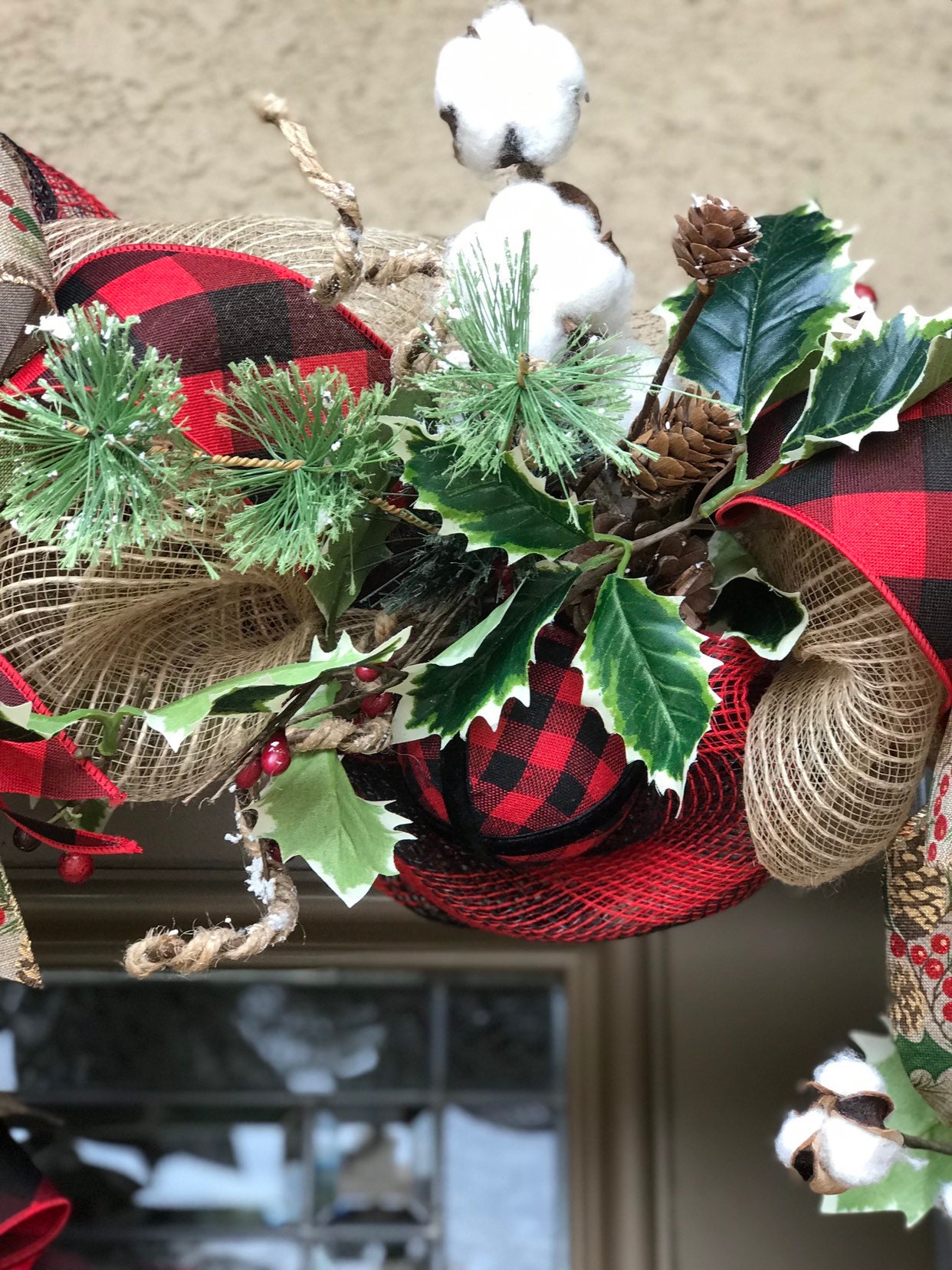 Farmhouse Christmas Door Decor, Rustic Christmas Garland and Wreath