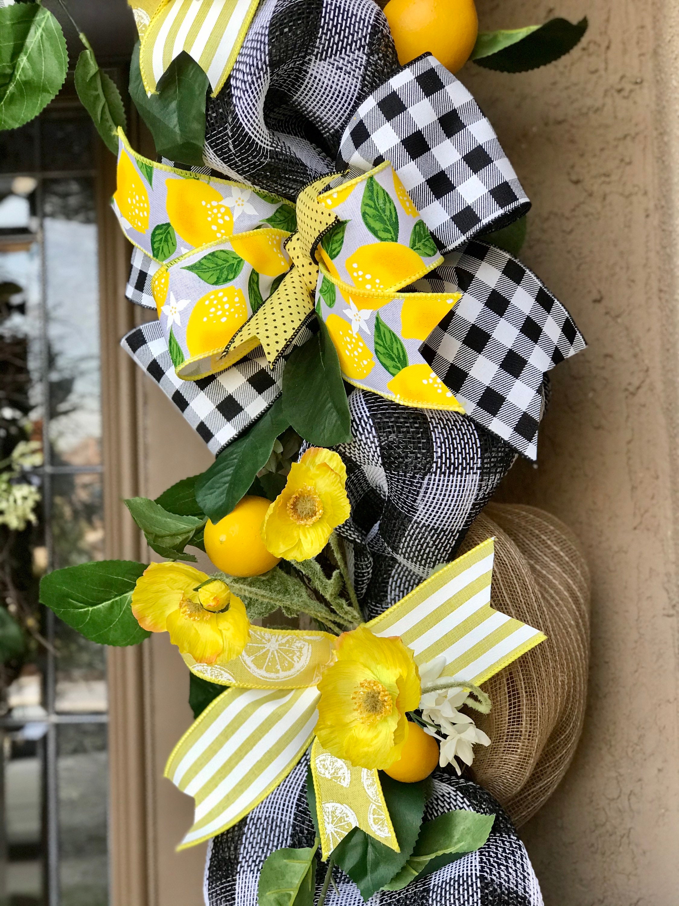 Lemon Front Door Decor, Summer Garland and Wreath Set, Everyday Front